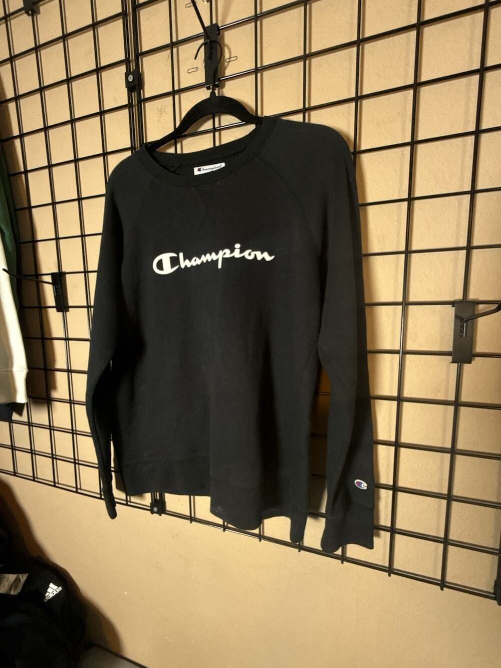 Champion Script Logo Sweatshirt Size M Black Crewneck Pullover Fleece